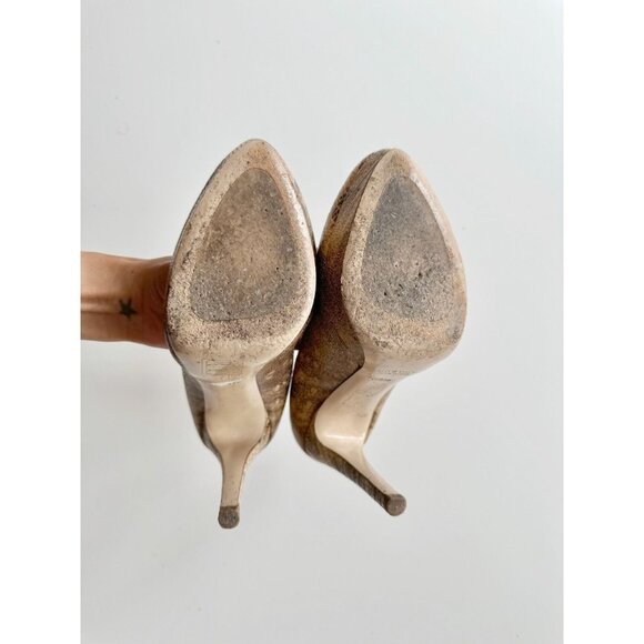MIU MIU Beige Gold Brown Snakeskin Leather Round Toe Platform Pumps, Size 35.5 - Picture 14 of 16